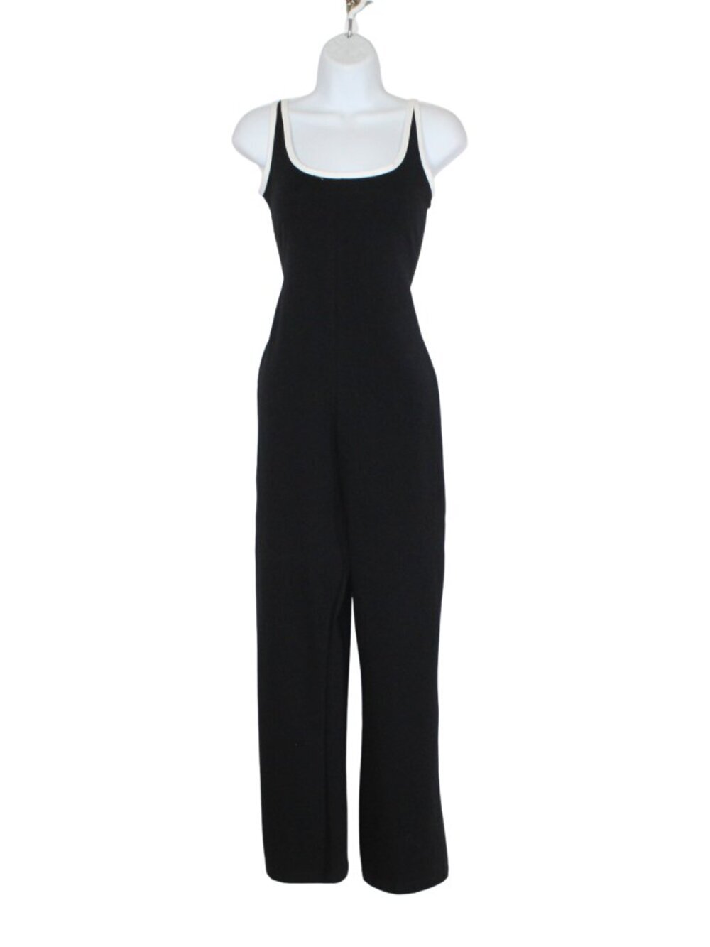 Vintage 90s Styleworks women's black catsuit jumpsuit form fitting white trim